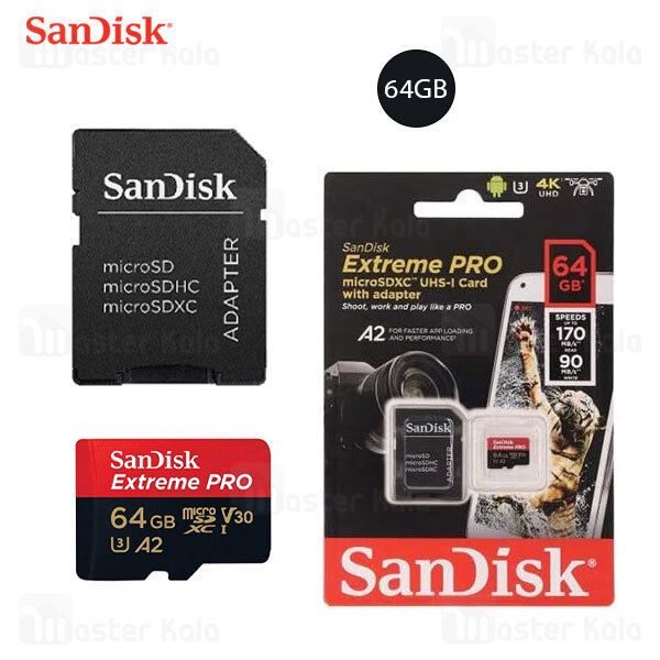 کارت حافظه میکرو اس دی 64 گیگابایت Sandisk Extreme Pro A2 U3 170MB 4K